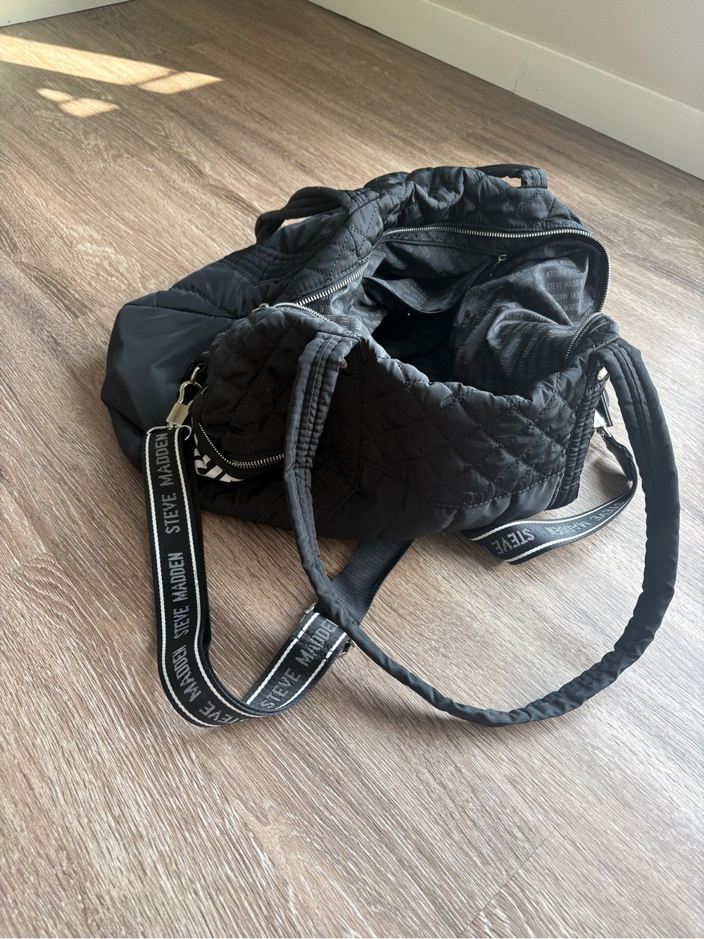 Steve Madden Black Quilted Nylon Weekender Duffel - Picture 7 of 14